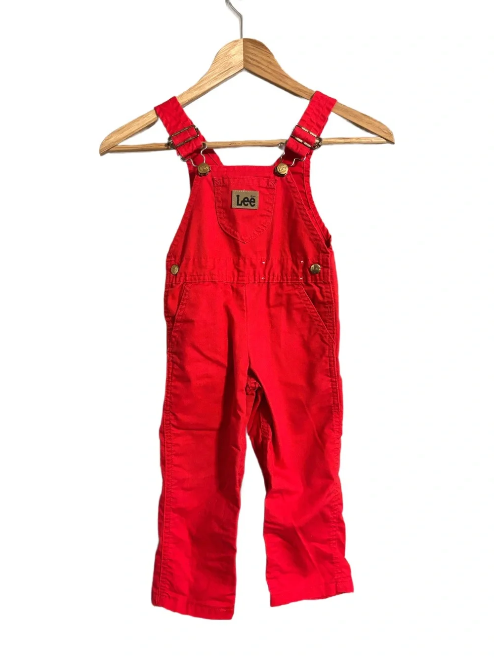 Vintage-Lee Kids Bright Red Bib-Overalls Made In the USA Unisex Size 3T